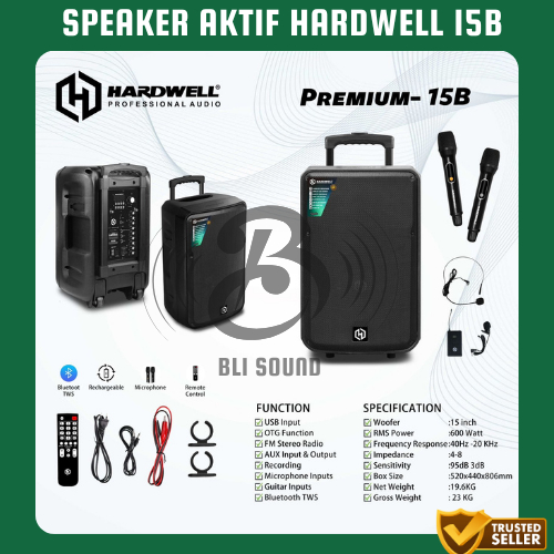 SPEAKER AKTIF 15 INCH HARDWELL 15B PREMIUM PORTABLE SPEAKER 15 IN 600 WATT ORI