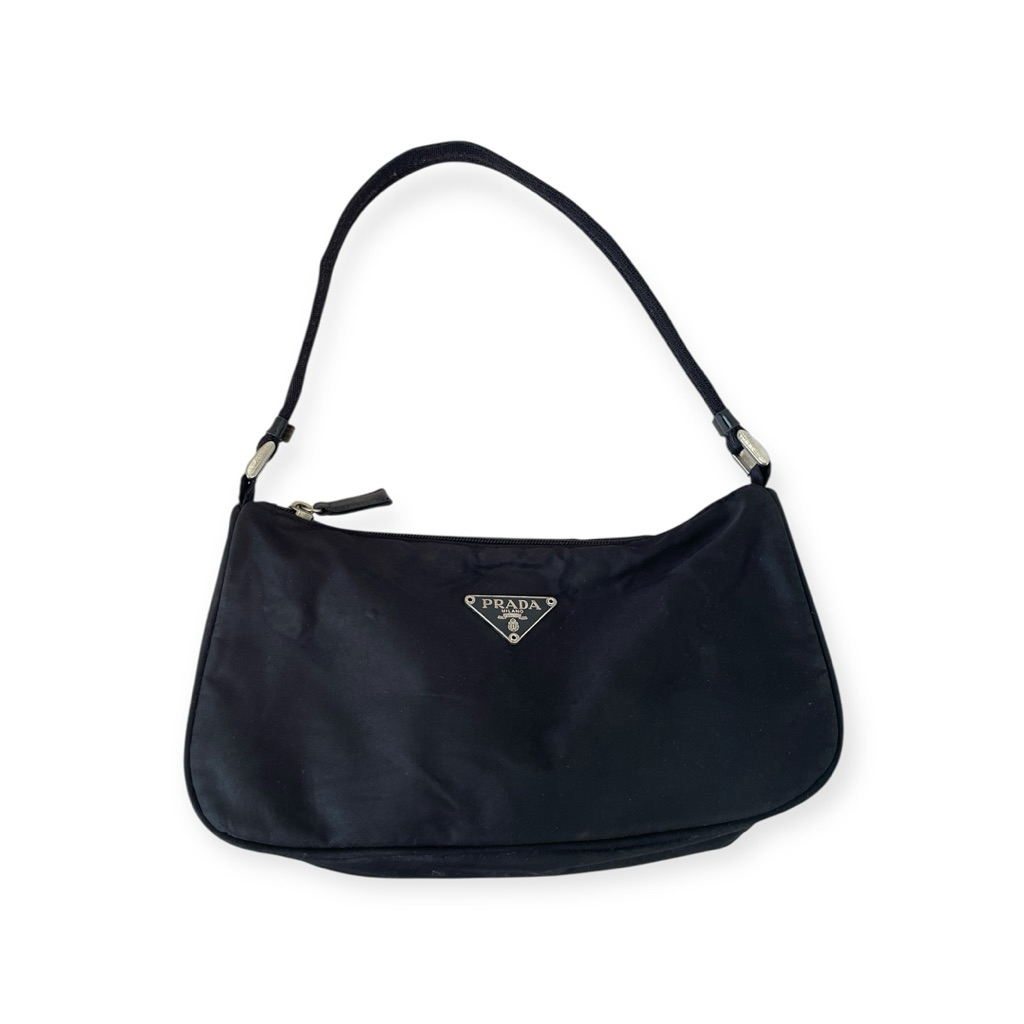 prada nylon baguette  pochette bag