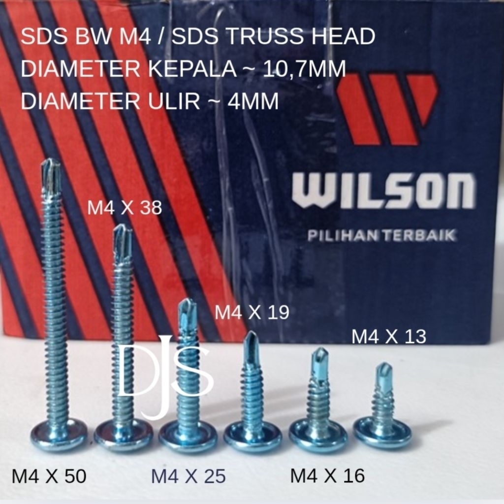 100Pcs Sds Bw Putih M4 Wilson Sekrup Sds Truss Head #8 Putih Skrup Drilling Truss Head