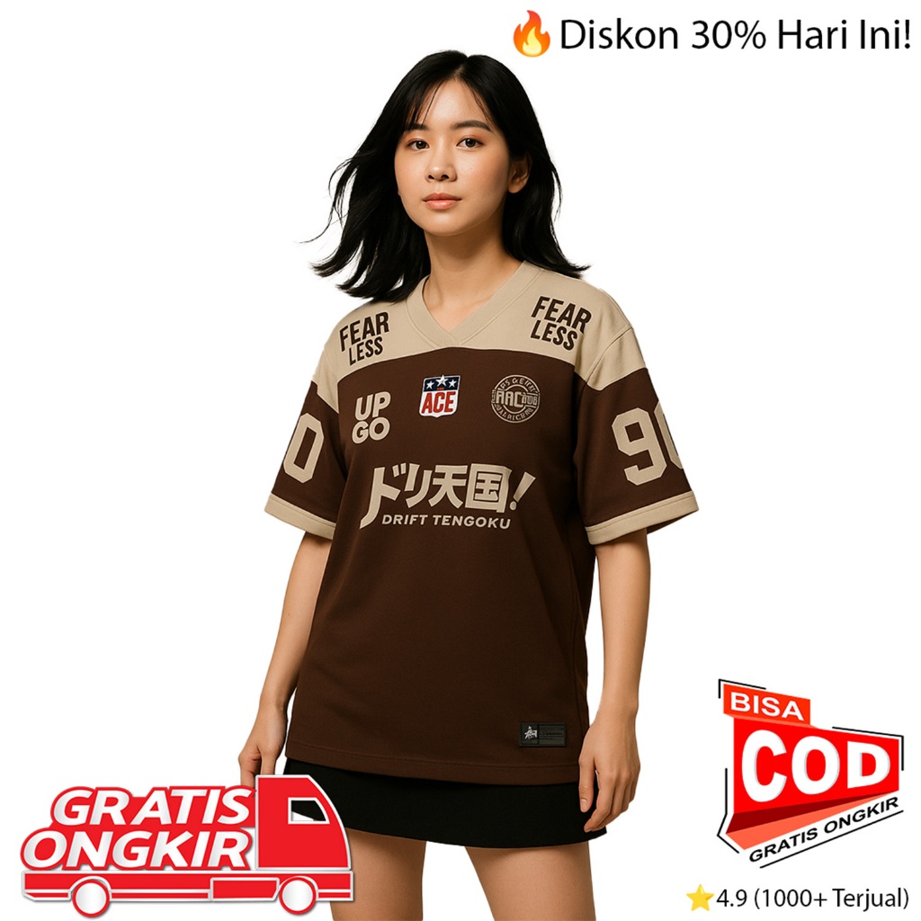 ACE / JERSEY OVERSIZE / Jepang / Drift / Coklat / Streatwear / Rugby