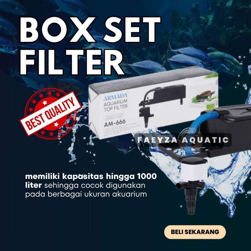 Box Filter Aquarium Tanpa Kuras - Hemat Listrik Akuarium ARMADA AM - 666 GRATIS KAPAS FILTER