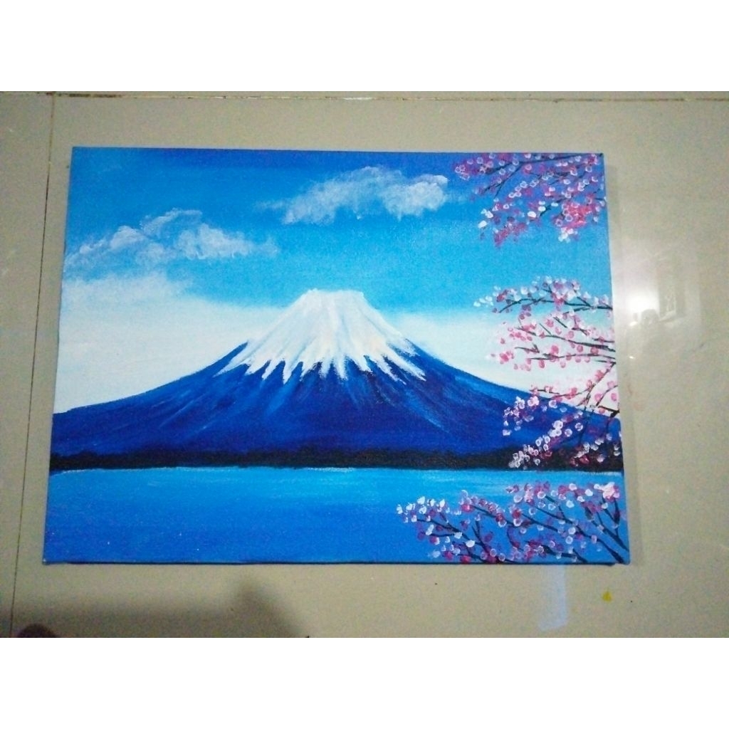 COD lukisan gunung fuji dengan bunga sakura 30x40cm