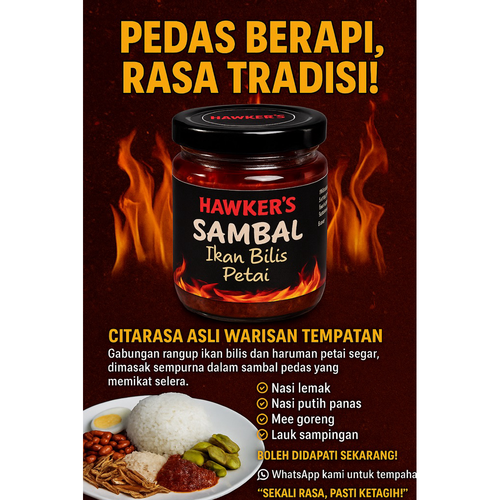 

Sambal Hawkers ikan bilis & petai 150 gr