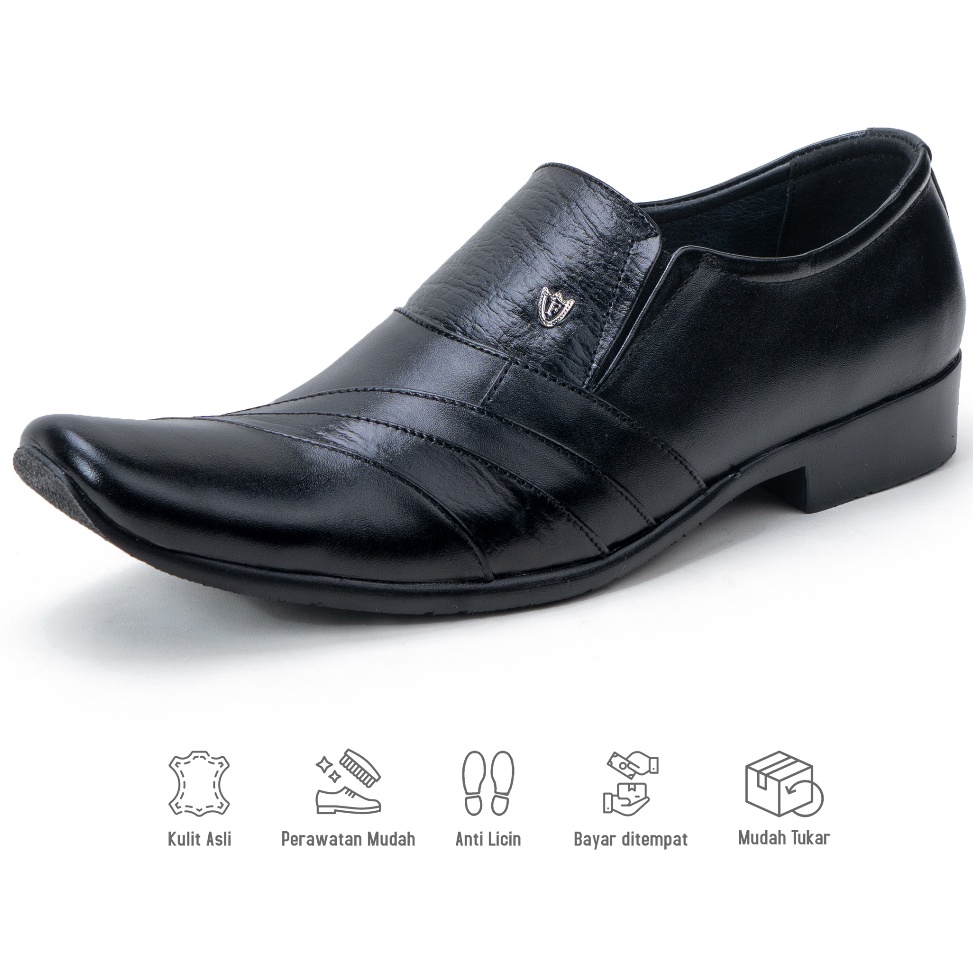 KODE H85R Sepatu Pantofel Pria Formal Kerja Kantoran Kulit Asli Premium M72