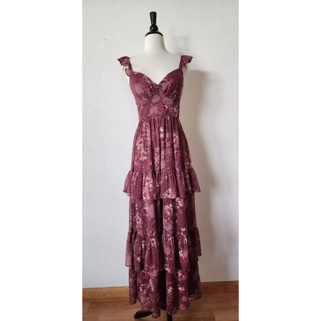 Anthropologie Maxi Dress New Floral Burgundy Goddess Coquette Boho