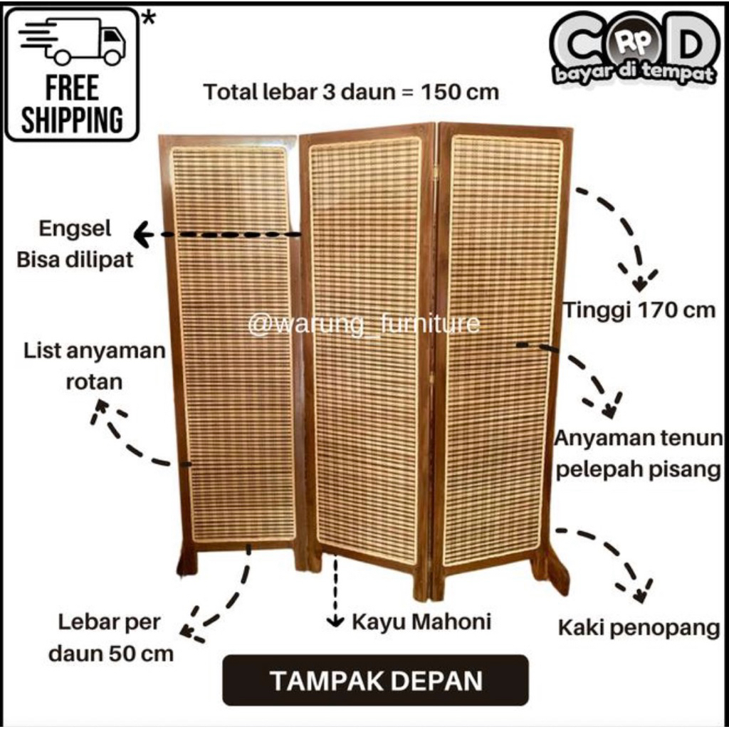 Sketsel Kayu Rotan | Pembatas Ruangan | Pemisah Ruangan | Penyekat Ruangan | Partisi Kayu Rotan