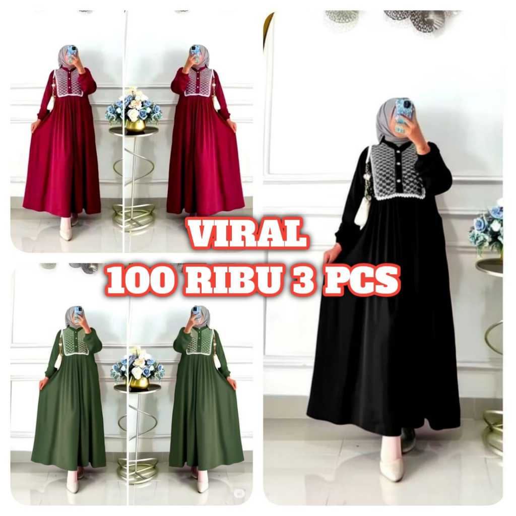 COD  Khusus Hari ini 100RB DAPAT 3PCS BIG SALE BIG SALE GAMIS BURKAT RENDA MODERN / GAMIS POLOS SIMP