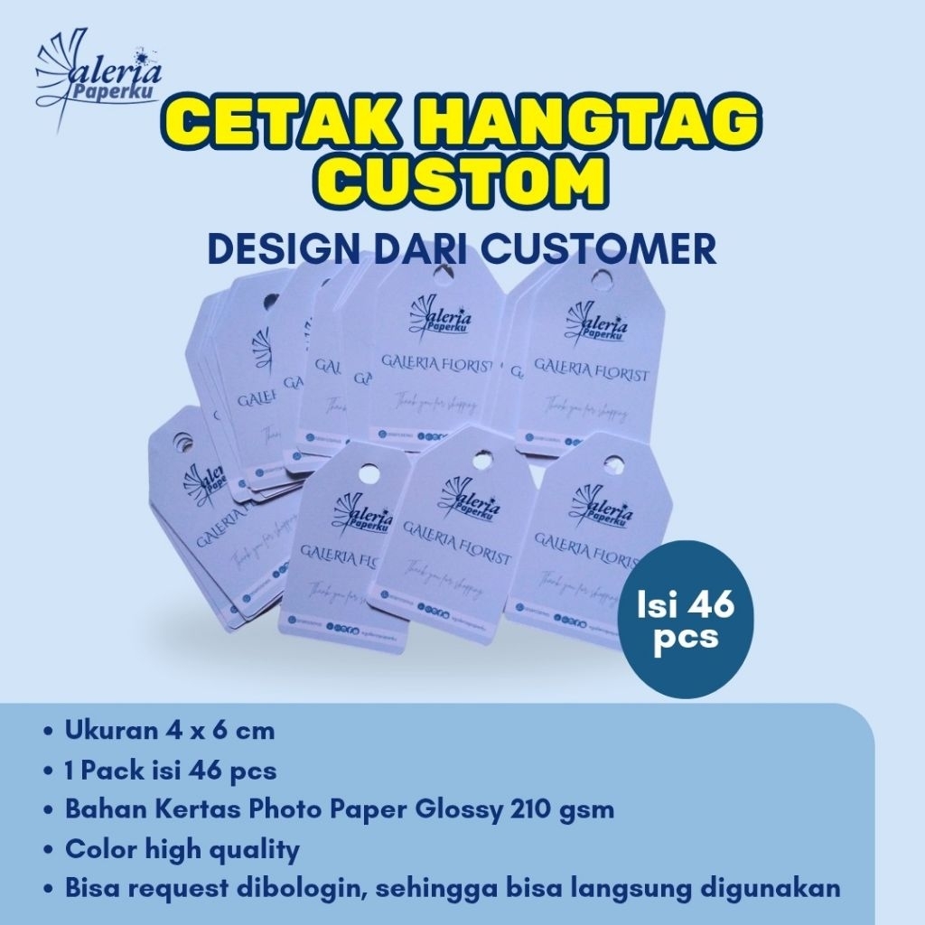 

Cetak Hang Tag Isi 46 pcs | Hangtag Baju | Hangtag Buket | Hangtag Murah dan Glossy
