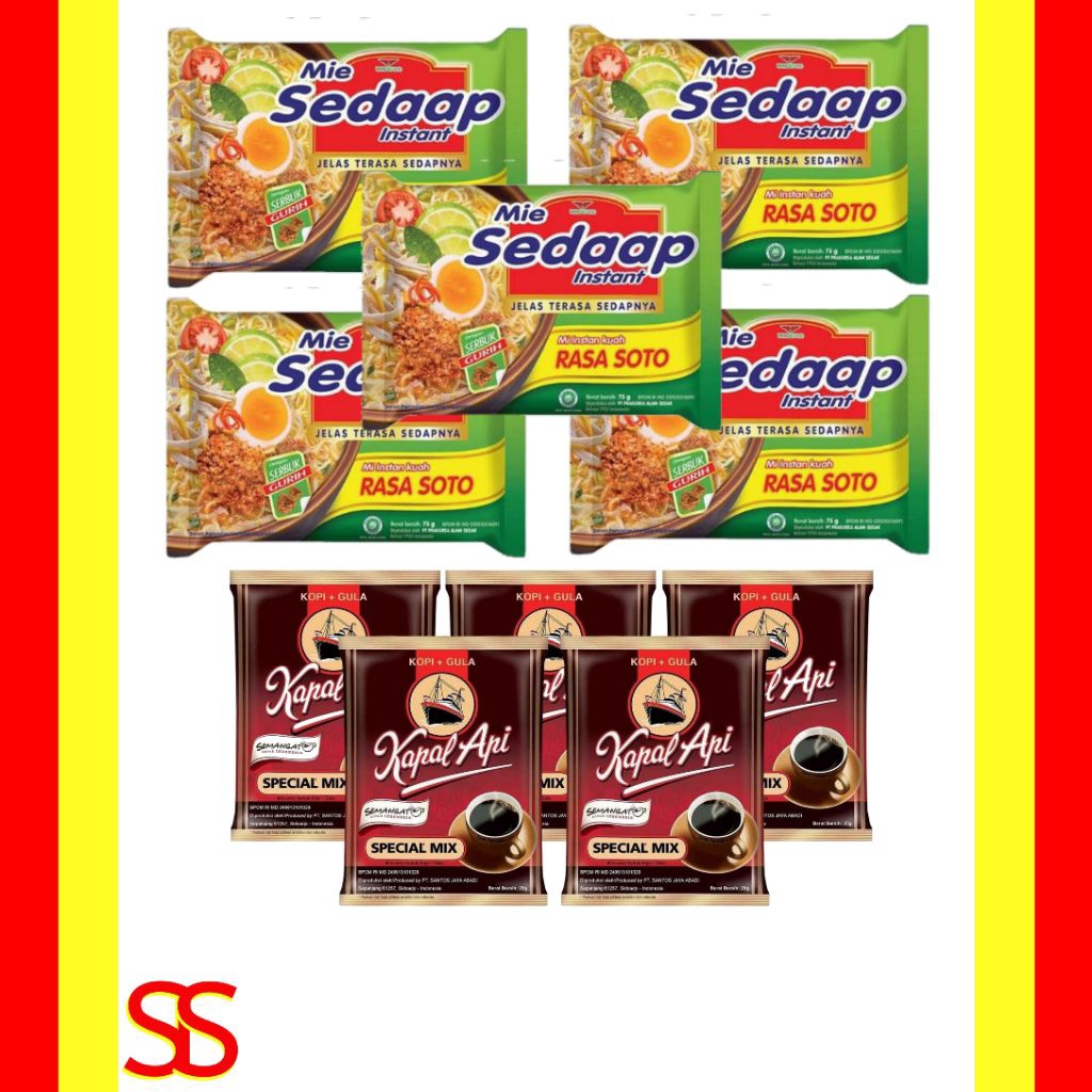 

Paket Hemat Mie Sedaap Soto & Kopi Kapal Api Special Mix – 5 Mie + 5 Kopi | Mie Instant Rasa Soto + Kopi Sachet