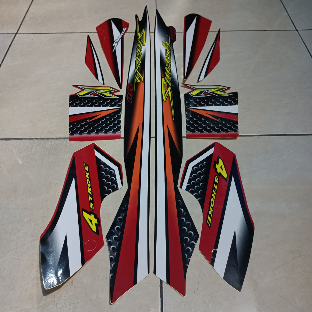 stiker striping suzuki smash 110 r 2007 hitam merah lis body standar berkualitas original