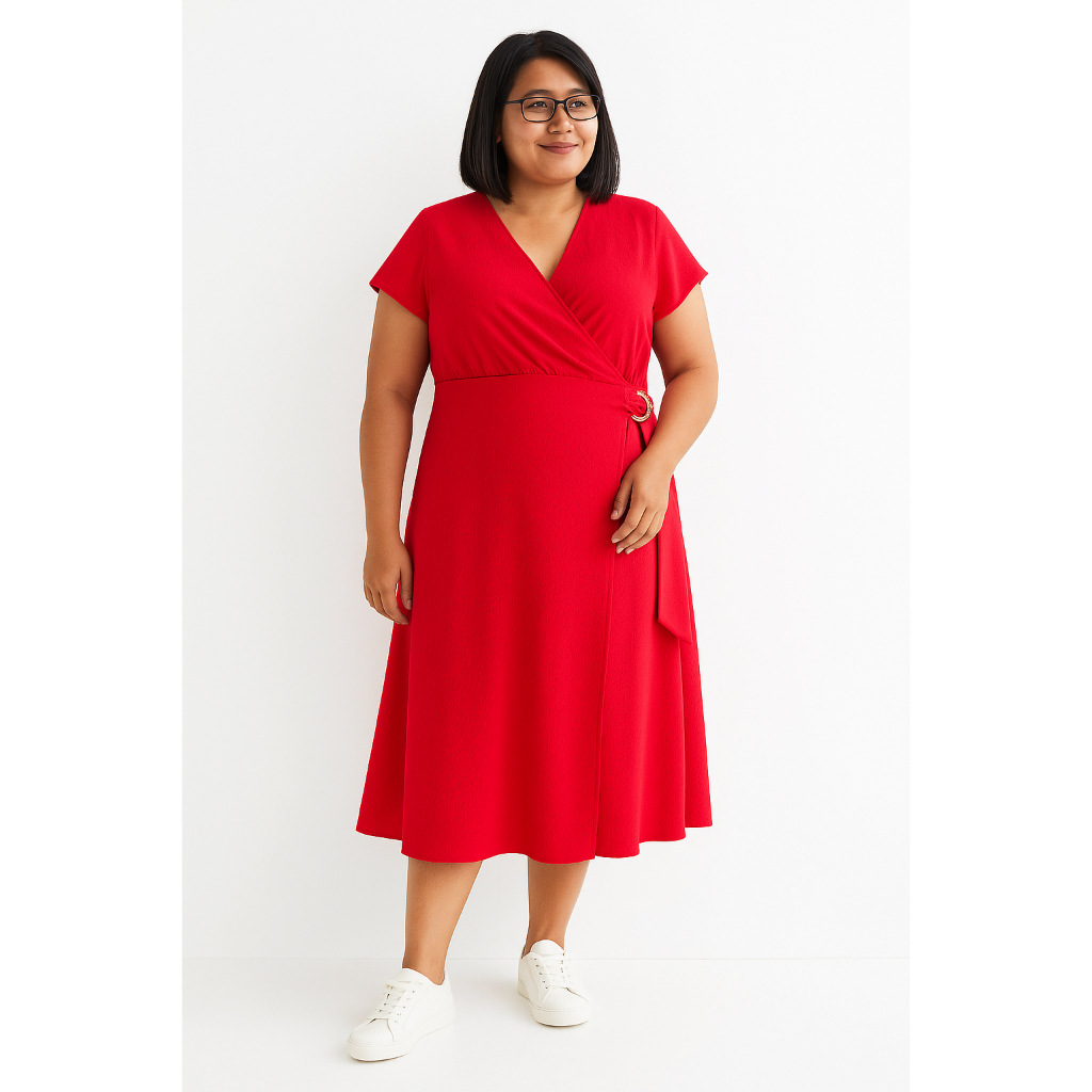 XL Dress Merah Jumbo Wanita Big Size Gaun Pesta Elegan Ukuran Besar, Cocok untuk Acara Party, Weddin