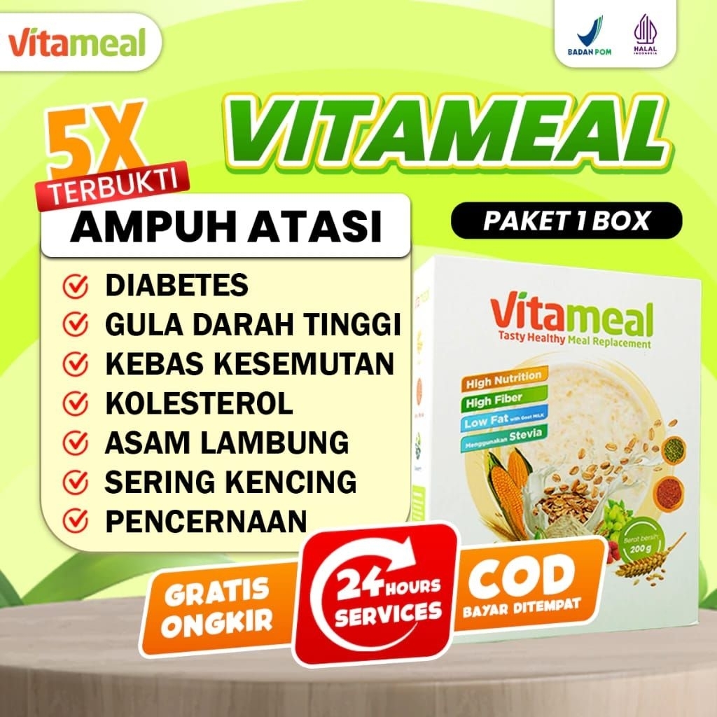 

Promo 1 Box Vitameal Original Sereal Sehat Mencegah Diabetes Kolesterol dan Turunkan Gula Darah Cocok Untuk Diet