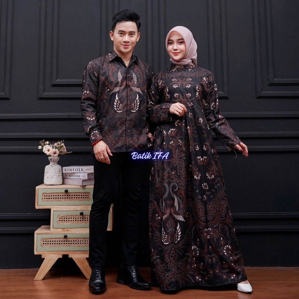 Couple Batik Keluarga  Sarimbit Batik Kemeja dan Gamis Lengan Panjang  BATIK IFA KODE X3K7