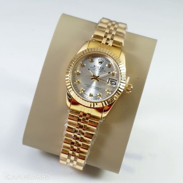 KODE Y35J  BISA COD  Jam Tangan Wanita Rolex Original 3152 Tali Rantai Motif Gerigi Tanggal Aktif  U