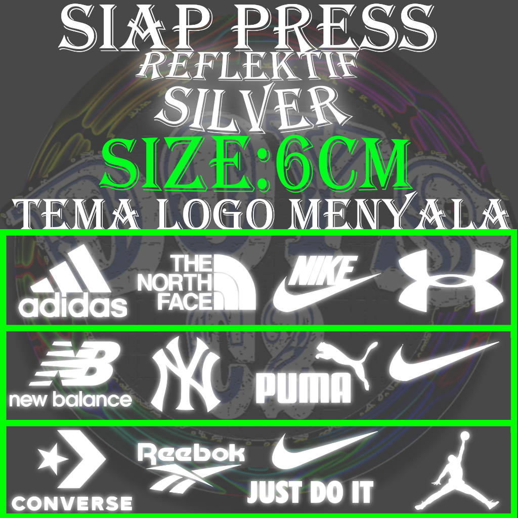 Siap press sablon sport apparel Sablon setrika Logo menyala Reflektif silver