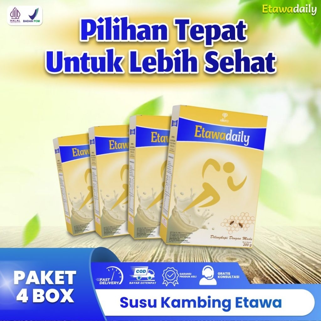 

Paket 4 Box Susu Kambing Etawa Daily 200gr – Redakan Pegal, Nyeri Sendi, Asam Urat & Tingkatkan Kesehatan Tulang
