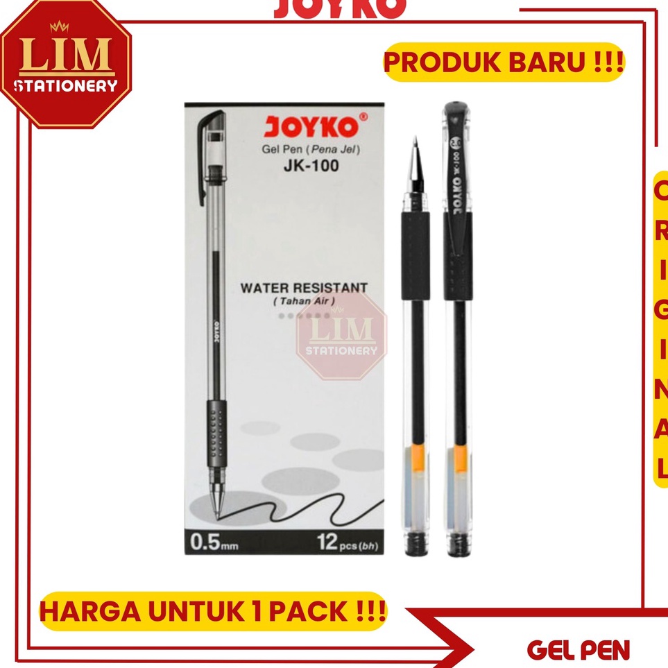 

12Pc Gel Pen Pulpen Pena Joyko JK1 Black 5 mmPen Joyko