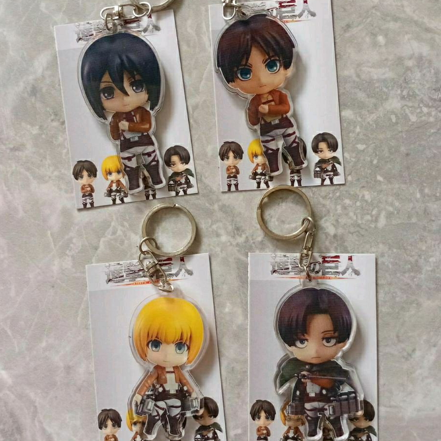 Gantungan kunci acrylic anime levi, mikasa, eren yeager ganci anime AOT keychains acrylic