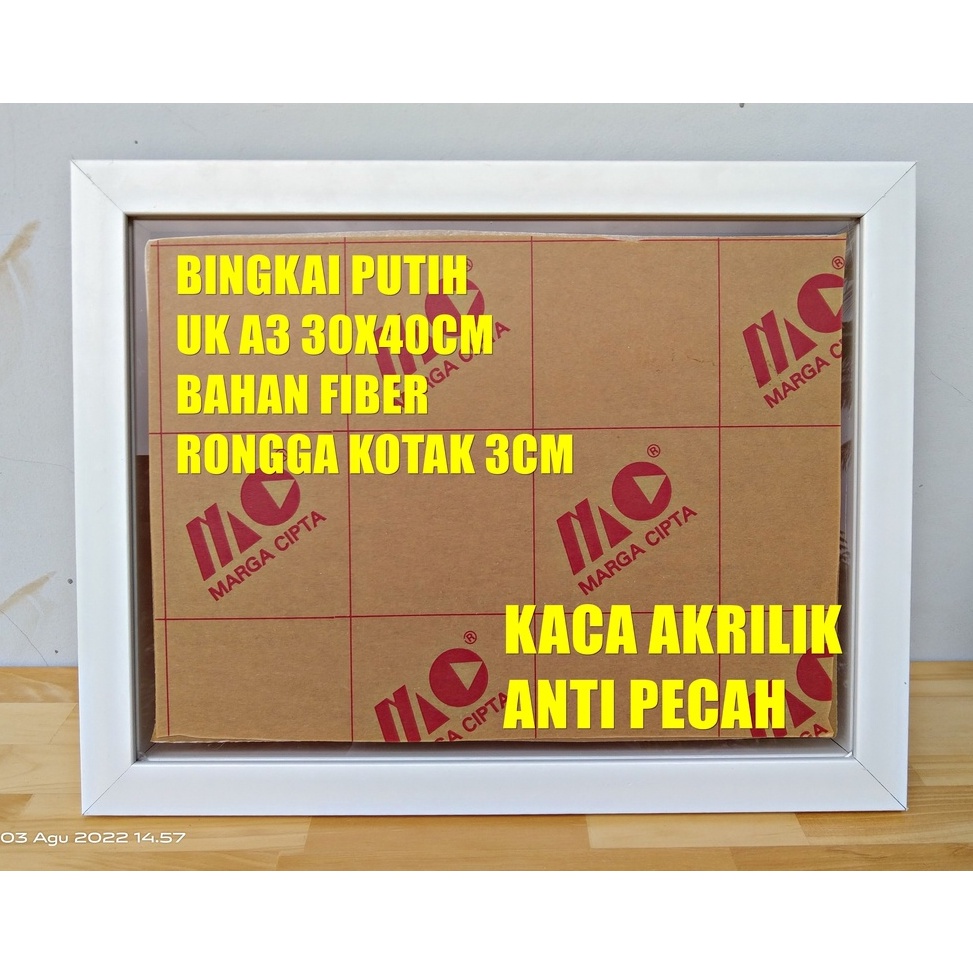 KODE L53Q PiguraFrame Foto 3D Putih  Motif Serat Kayu Ukuran 12R3x4Cm  Kaca Akrilik Antipecah