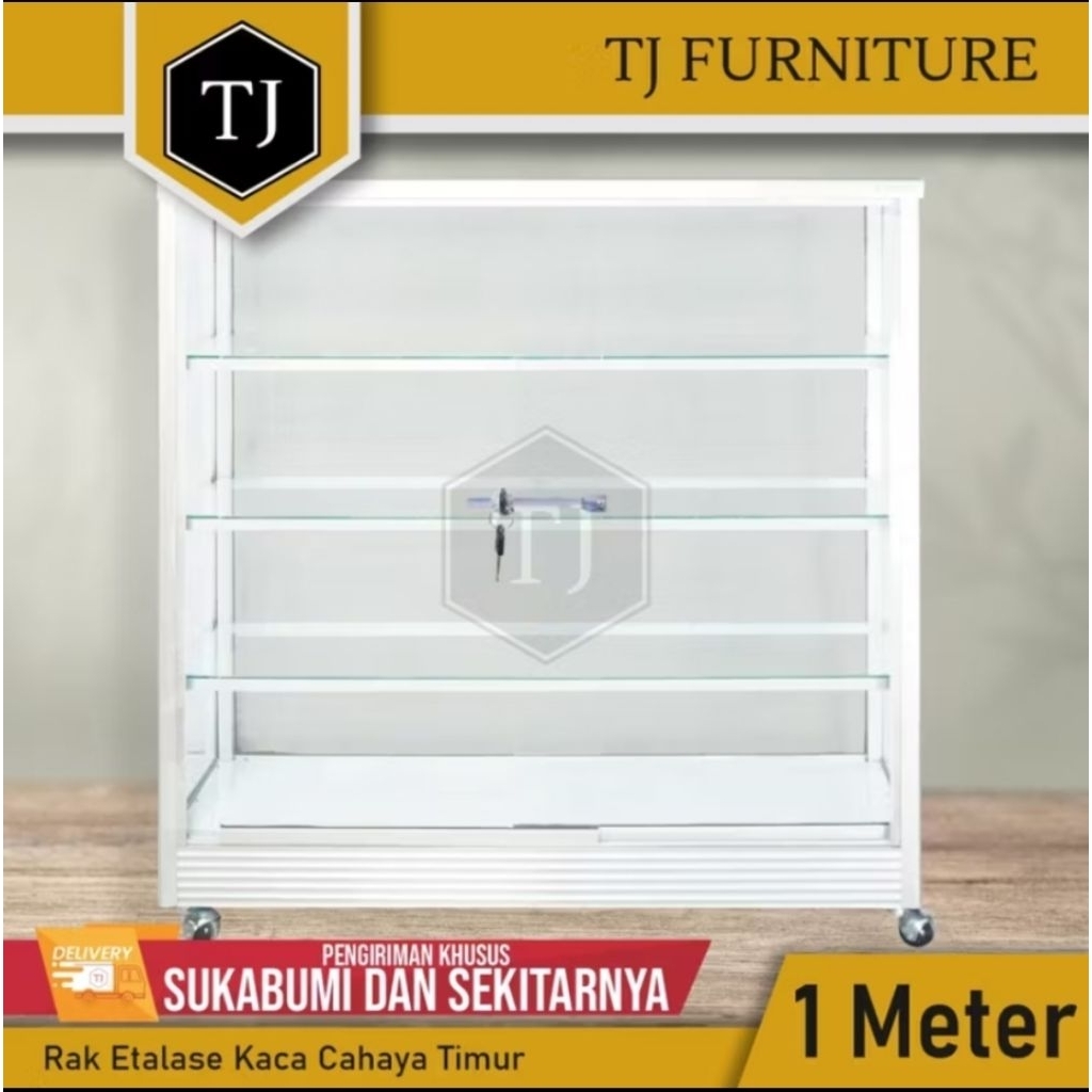 Cahaya Timur Rak Etalase Kaca 1m / Rak Display Toko ada kunci dan Roda / Etalase Warung Ukuran 1 Met