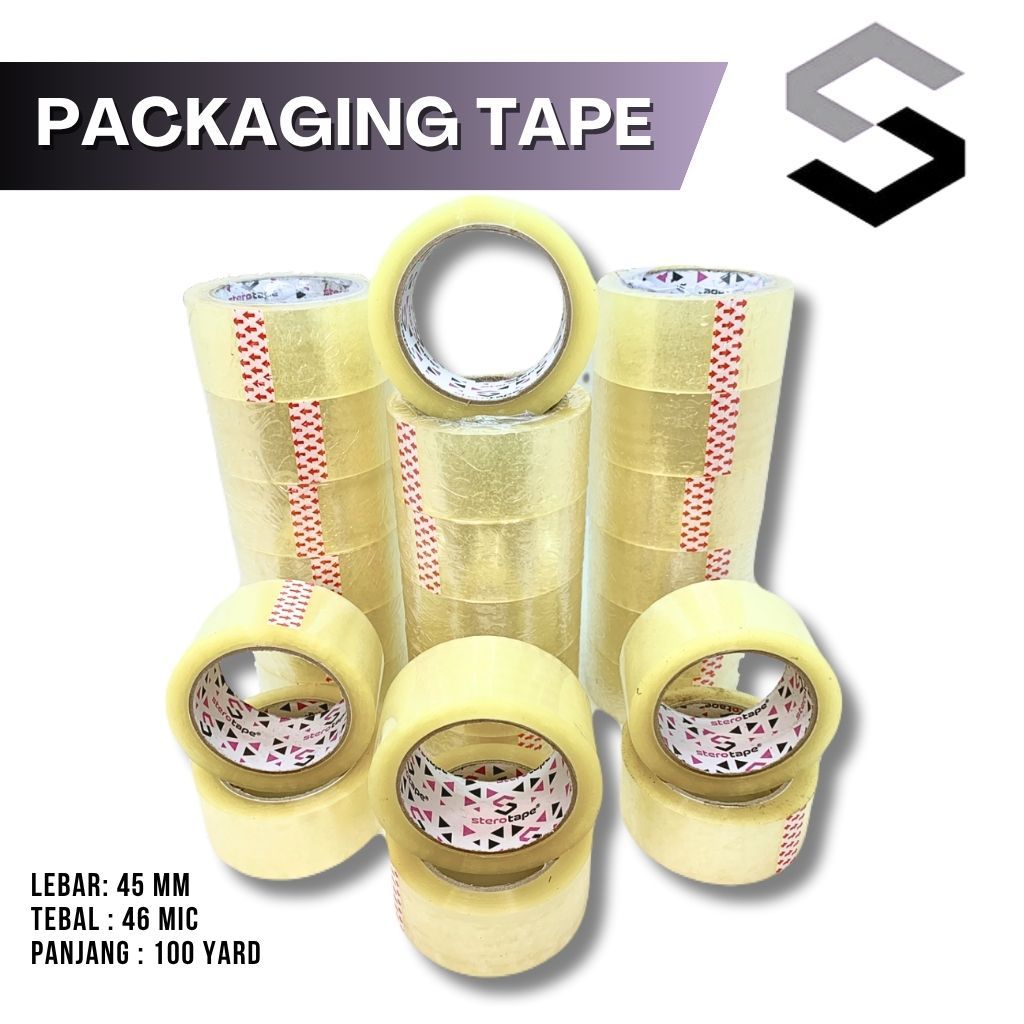 

[ Sterotape ] Lakban Bening 100Yard Tebal 46Mic Lebar 45mm | Sterotape lakban bening 45mm 100Yard