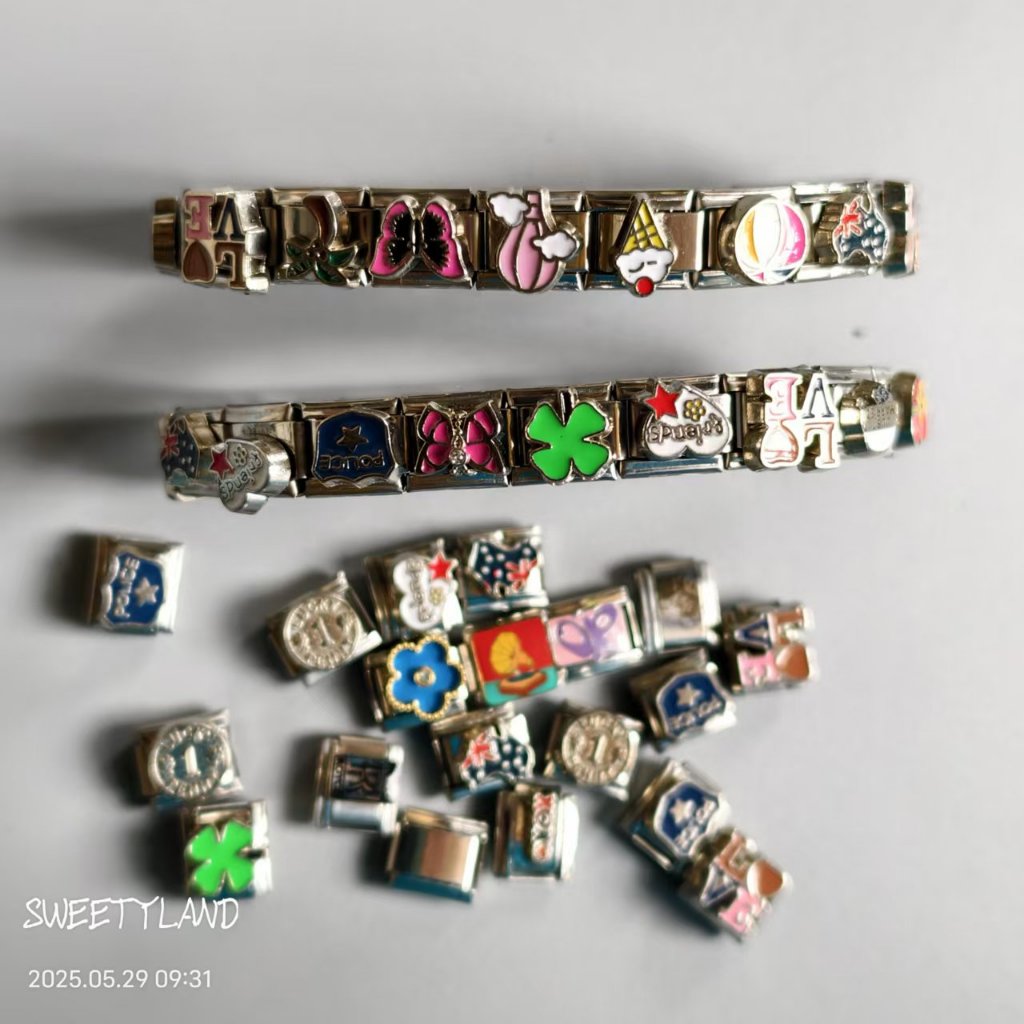 Italian Charms Bracelet Gelang Titanium Steel Anti Karat Desain Y2K  BRACELETE---18pcs charm Pola Ac