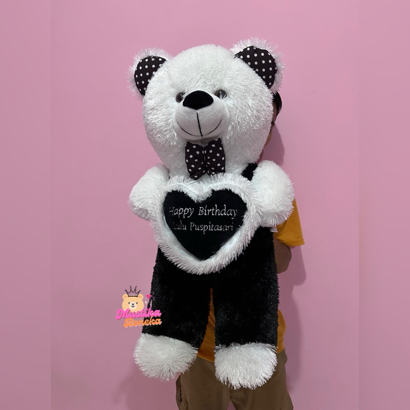 UKIRNAMA Boneka Beruang jojon tedy bear teddy bear jojon xl hitam putih costum nama  terlaris 75cm