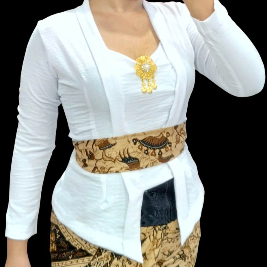 Kebaya Putih Polos Lengan Panjang, Bahan Air Flow, Strait, Model Bet/Kutu Baru, Kartini