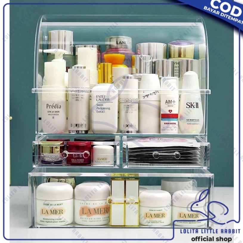 Disc Xtra LOLITA Rak Kosmetik Dengan 4 Laci Anti Debu Acrylic Storage Tempat Make Up Skincare Rak Ak