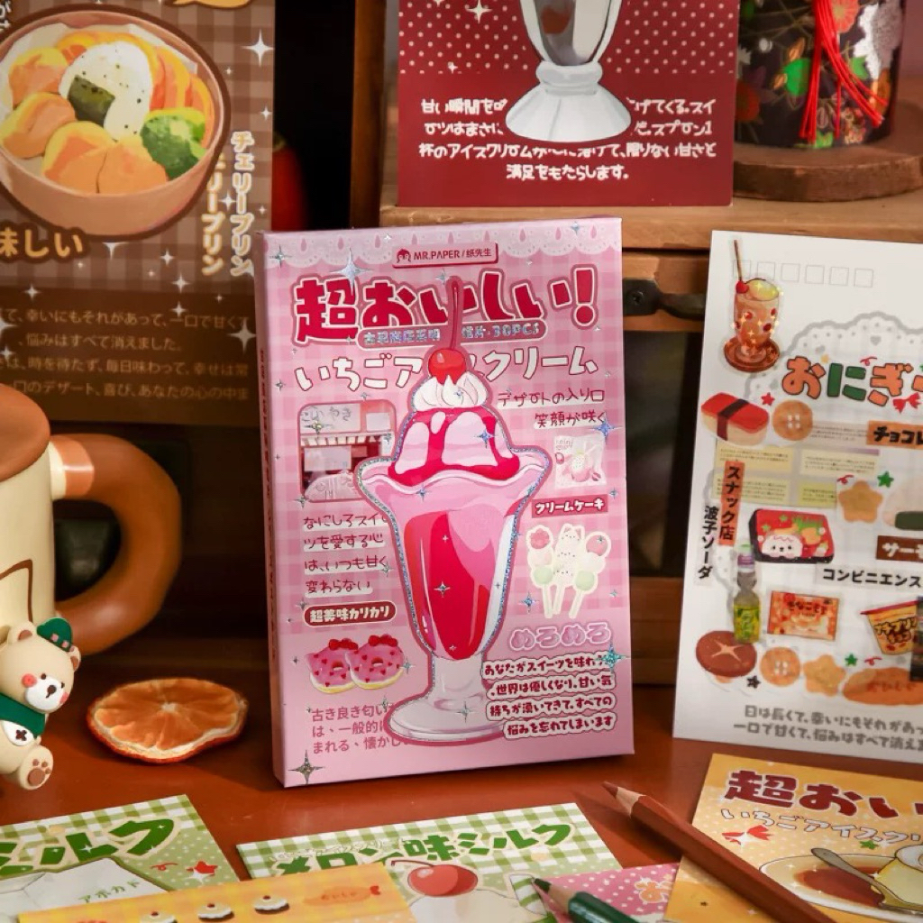 

postcard isi 30pcs | ecer 5pcs bahan tebal japanese vibes foodie cake drink dekorasi readystock B3349