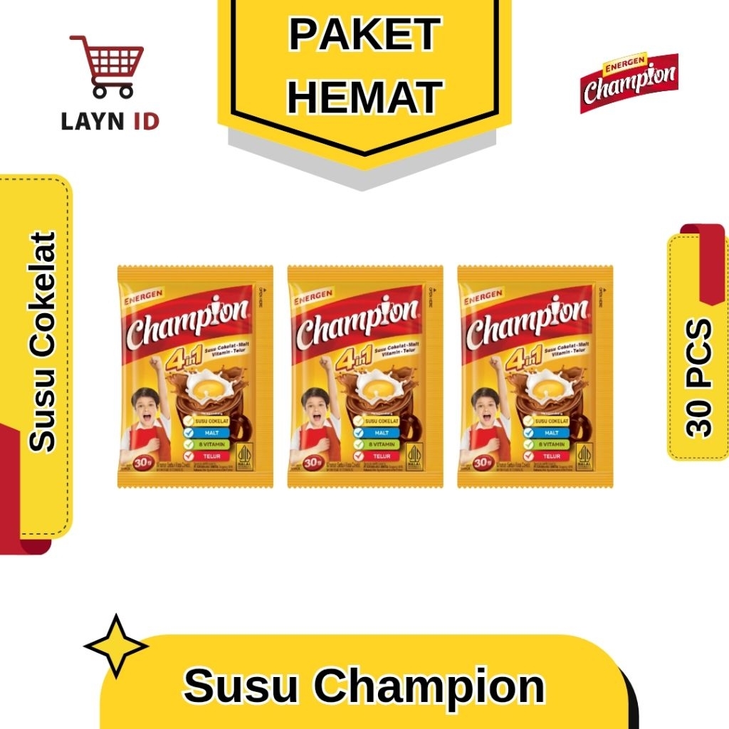 

Energen Champion PAKET HEMAT 30 PCS - Susu Cokelat seduh kaya akan vitamin