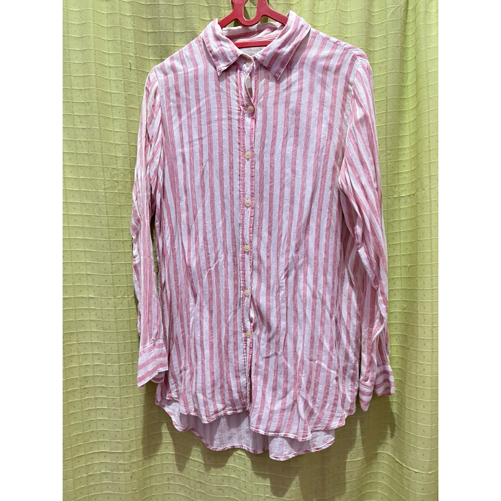 Kemeja Salur Pink