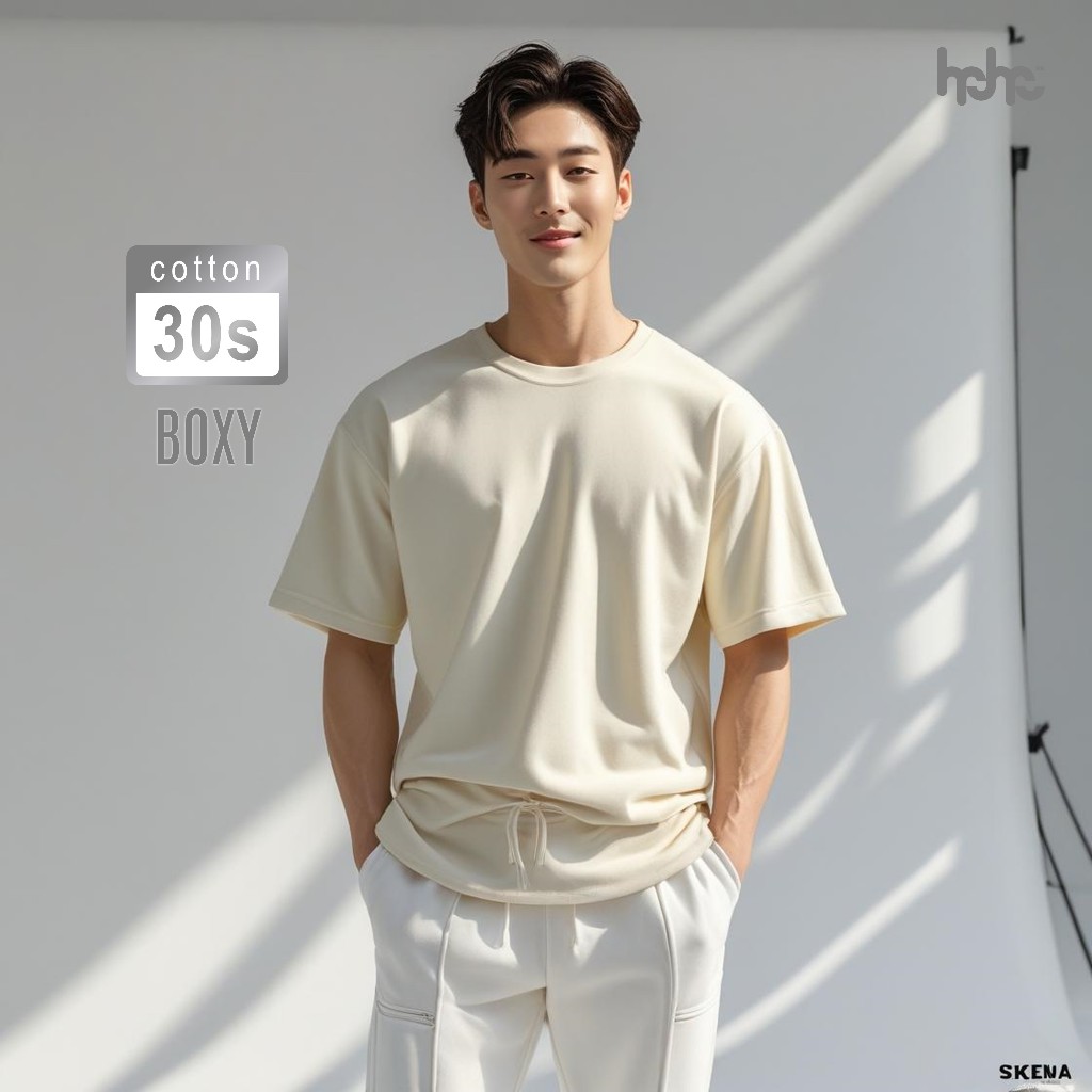 HEHE Kaos Cream | Kaos Polos Pria Premium | Baju Kaos Pria Polos HPL03