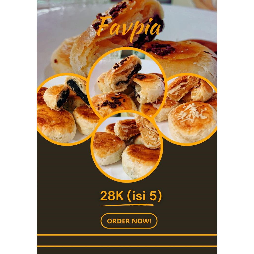 

Pia Rasa Coklat, Keju, Tausa Hitam & Putih 1 Box Isi 5 Pcs
