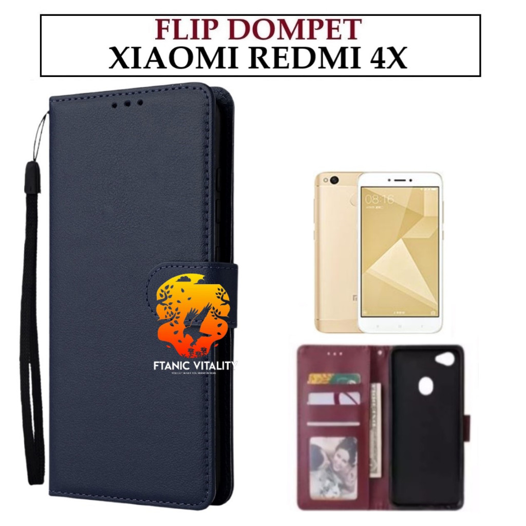 FLIP LEATHER CASING REDMI 4X CASE KULIT FLIP WALLET LEATHER DOMPET KULIT PREMIUM SARUNG BUKA TUTUP K