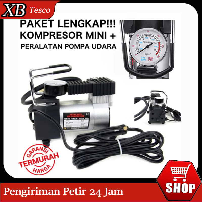 Paket Compressor Mini Listrik Portable Pompa Angin Ban Motor Mobil / Kompresor Mini CET Heavy