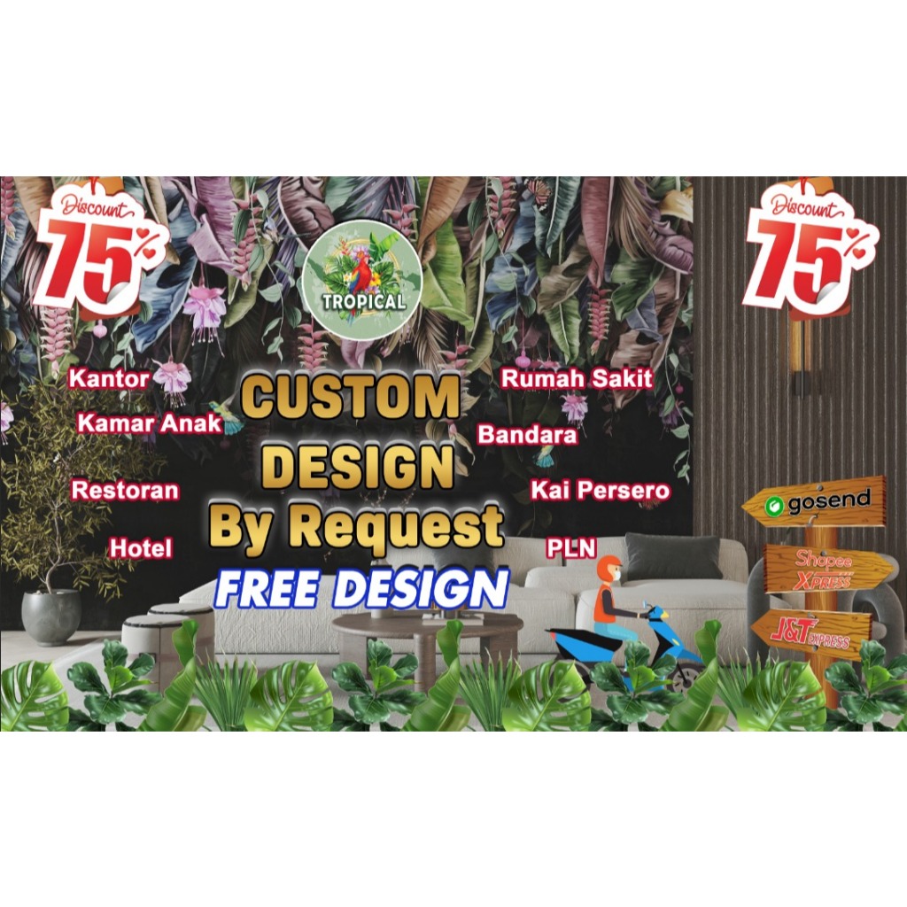 Wallpaper Custom Desain | Wallpaper Topical | Wallpaper Ruang Tamu | Wallpaper Kamar | Wallpaper Din