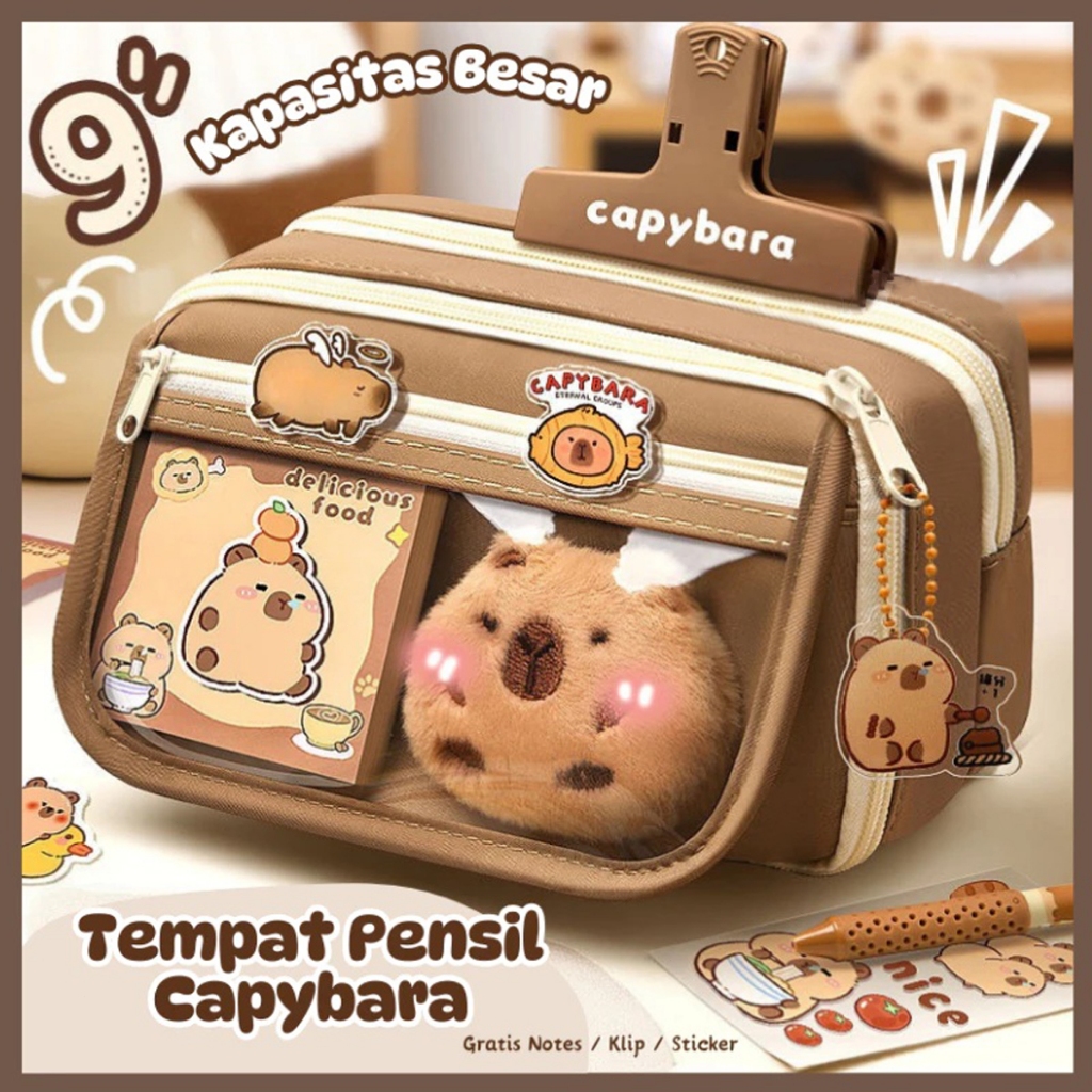 

[COD] Tempat Pensil Capybara Aesthetic Korea Kapasitas Besar Free Notes+Klip+Sticker Kotak Pensil