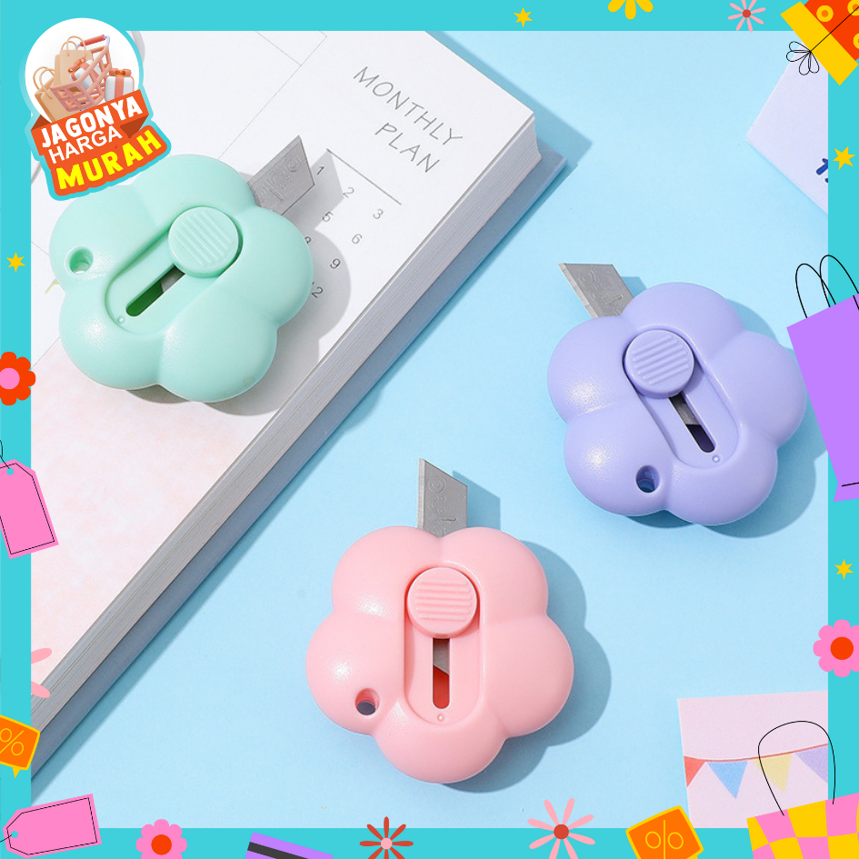 

JHM Cutter Mini Portable Bentuk Bunga Pemotong Kertas Cutter Lucu Bentuk Flower Warna Pastel Untuk Unboxing Paket