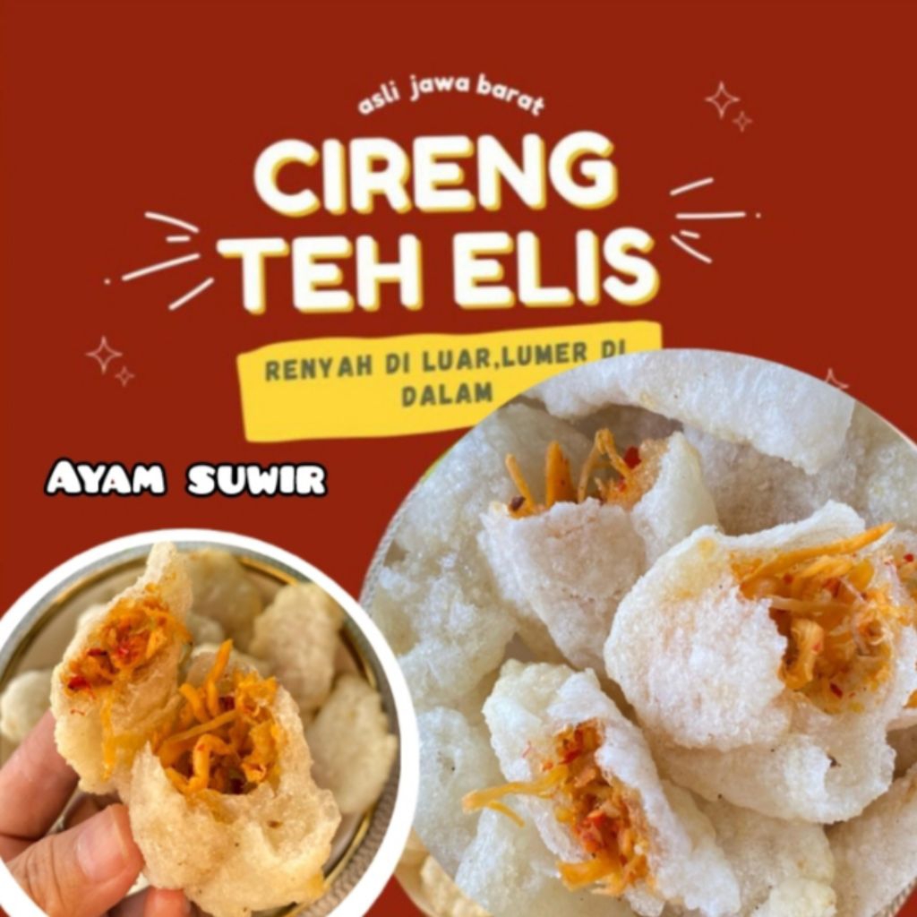 

cireng isi ayam suwir pedas isi 10 pcs dan ayam suwir original