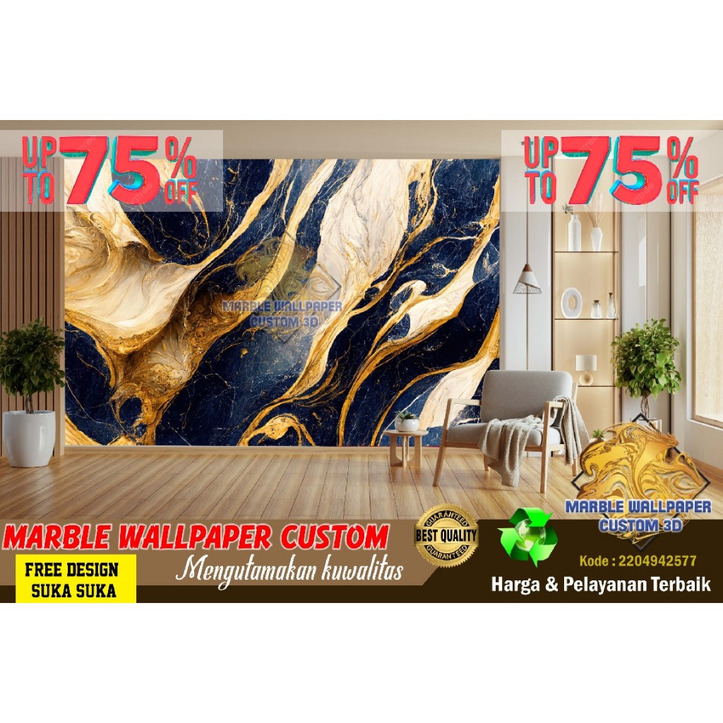 Wallpaper Custom 3D Tema Marmer | Wallpaper Dining Room Marmer | Wallpaper Ruang Makan Marmer | Wall