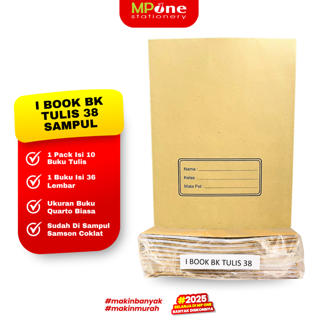 

(1 PACK) I Book Buku Tulis + Sampul Quarto 38Lembar / Buku Tulis Sekolah Sampul Praktis 38 Lembar @10PCS I BOOK