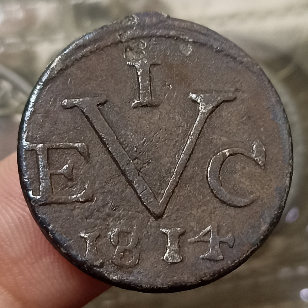Koin Kuno Indonesia 1 Doit Java 1814 VEIC British East Indies Detail Maish Bagus