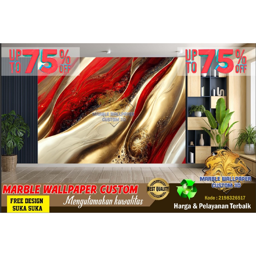 Wallpaper Custom 3D Tema Marmer | Wallpaper Dining Room Marmer | Wallpaper Ruang Makan Marmer | Wall