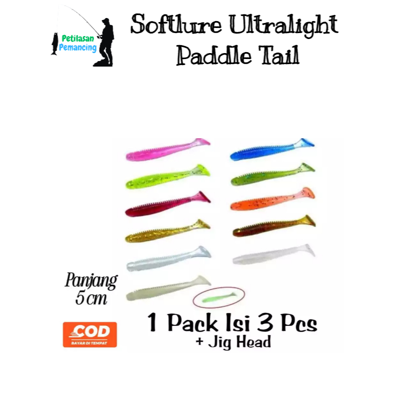 Softlure Ultralight Paddle Tail 5cm 0.6g + Jig Head / Umpan soft lure 3 Pcs/Pack