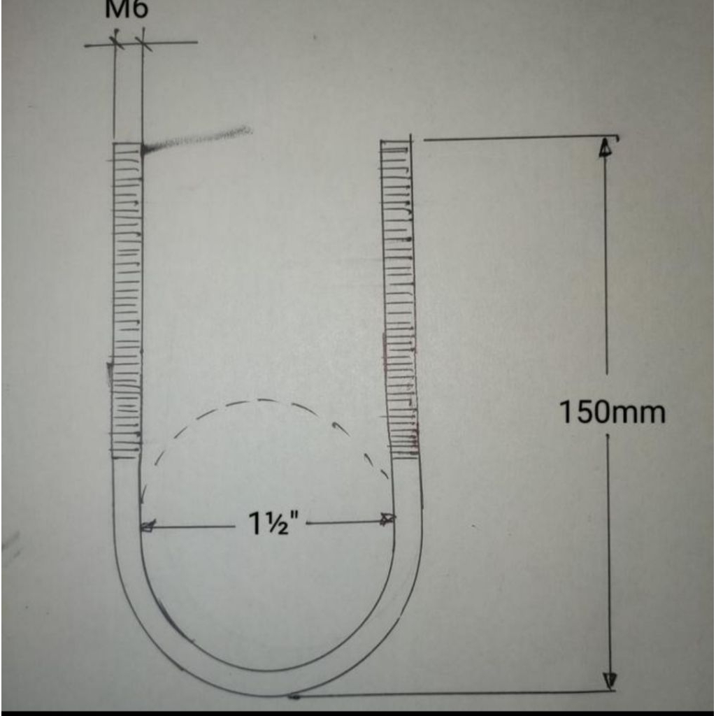 U bolt stainless steel 316 ukuran M6 x 1½ inchi pipa 