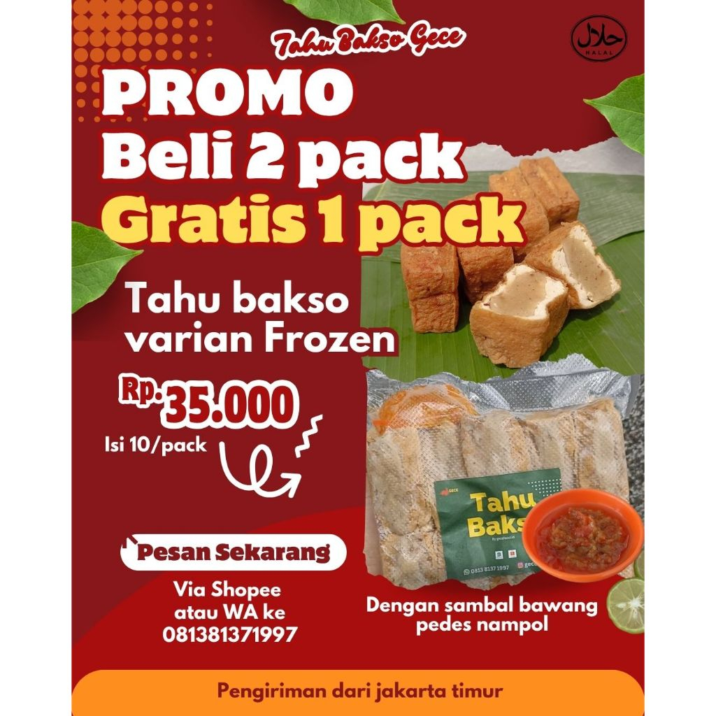 

PROMO Beli 2 Gratis 1 Promo Tahu Bakso Frozen dengan sambal bawang isi 10