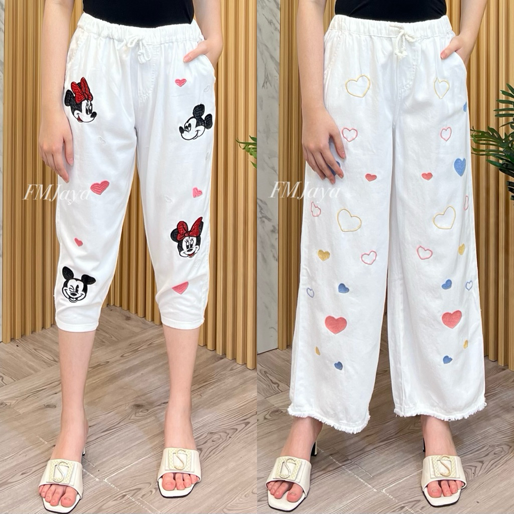 CELANA STRAIGHT JEANS BORDIR PUTIH 5777- 5299 || KULOT JEANS BORDIR LOVE WANITA || CELANA JEANS 7/8 
