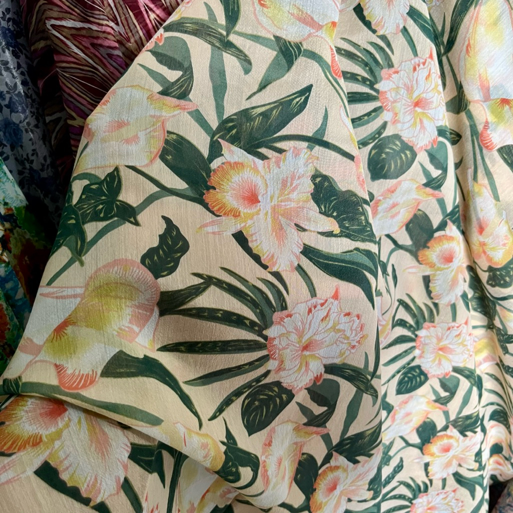 kain organza organdi silk motif bunga - kain kaca motif