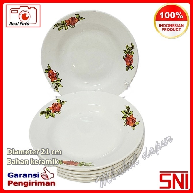 Per 6 Pc Piring Makan Piring Keramik 8 Inch 21 Cm Warna Bahan Keramik Tebal SNI
